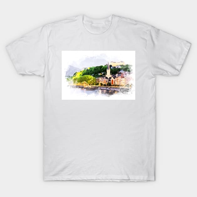 Lyon France Watercolor City Landscape Art T-Shirt by Naumovski